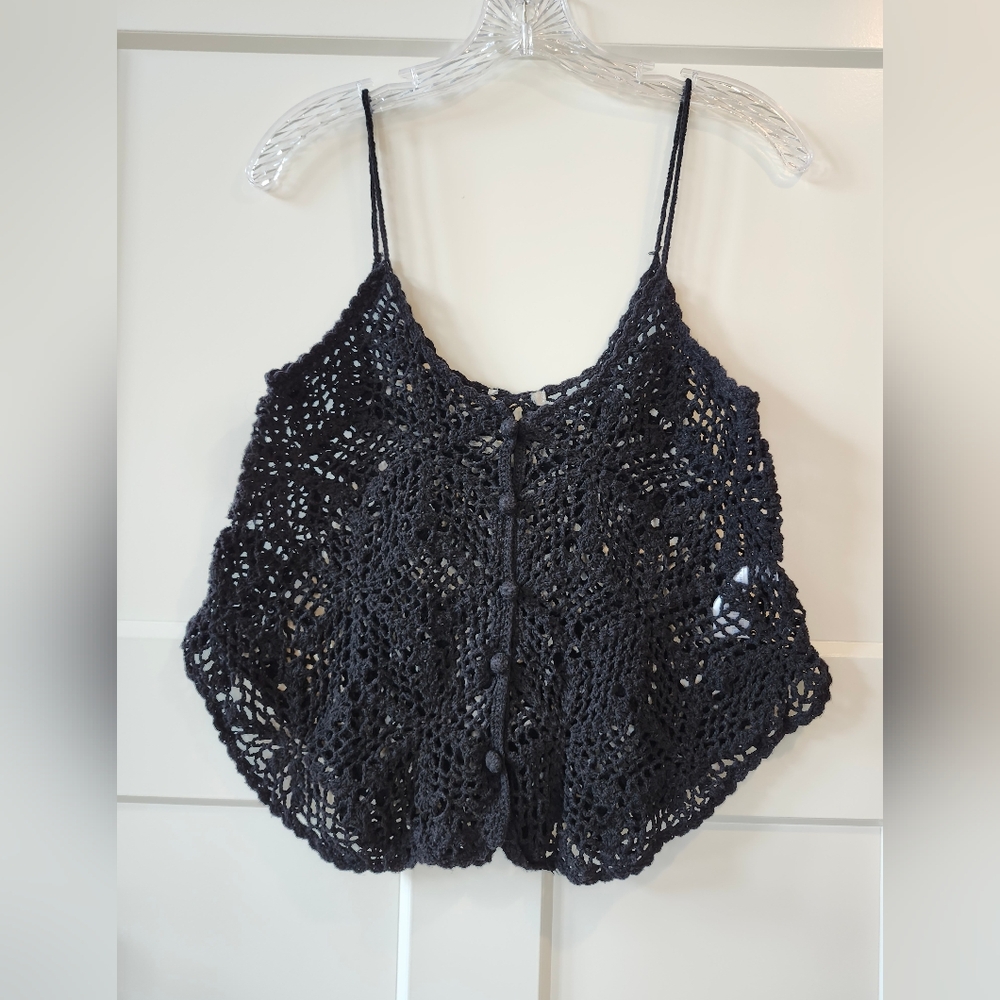Womens Black Crochet Tank Top Size M